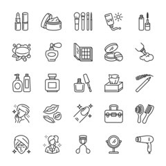 Fototapeta premium Cosmetics, beauty product, icon set, vector illustration. 