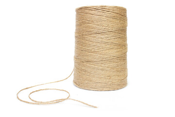 Jute thread spool on white isolated background