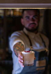 Delicious white cocktail in top bar restaurant in bogota colombia