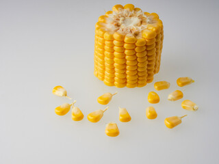 Collection of delicious corn seeds, isolated on white background