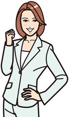 笑顔でガッツポーズのビジネスウーマン