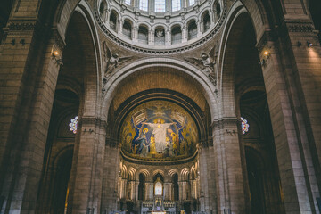 Interior of Sacred Heart church in Paris France