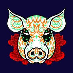 Dia de los muertos, Day of the dead, Mexican holiday, festival. Pig Head Illustration decorative element