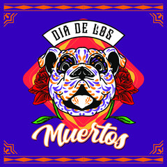 Dia de los muertos, Day of the dead, Mexican holiday, festival. Dog decorative symbol element