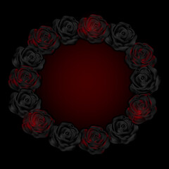 Vector black and red roses frame