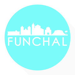 Funchal, Portugal Round Button City Skyline Design. Silhouette Stamp Vector Travel Tourism.