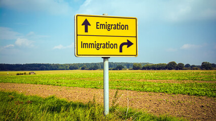 Street Sign Emigration versus Immigration