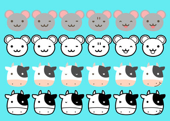 Obraz premium 十二支表情アイコンセット_正面顔・子丑