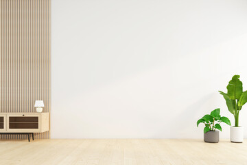 Minimalist empty room with white wall and green plant. 3d rendering
