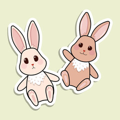 Fototapeta premium Vector bunny stickers. Two bunnies in cartoon style with black contour