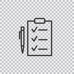 Check list with pen icon isolated on transparent background. Vector illustration. Flat design style.
