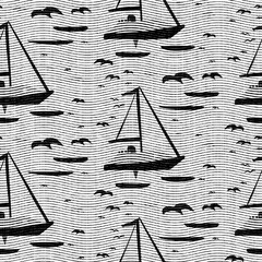 Seamless boat black white woven herringbone style texture. Two tone 50s monochrome pattern. Modern textile weave effect. Masculine broken line repeat jpg print.  - 455749569