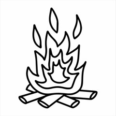 Hand drawn vector campfire clipart. Bonfire isolated on white background drawing for prints, poster, cute stationery, travel design, patterns. Firewood fire high quality illustration.