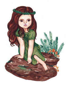 drawing of a girl sitting on a rock
