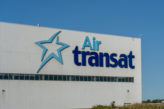Montreal, QC, Canada - September 4, 2021: Close up of Air Transat sign at their headquarters in Montreal, QC, Canada. Air Transat is a Canadian airline
owned and operated by Transat A.T. Inc.
