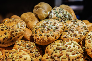 fresh baked buns for burgers with sunflower seeds