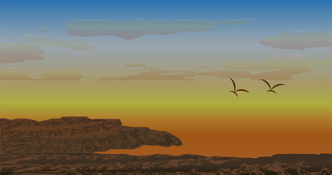 illustration of desert sand and rocks in arizona in the middle of the afternoon before night