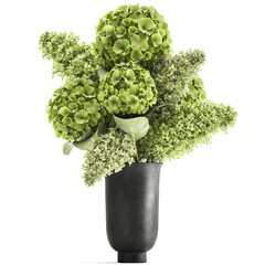 Bouquet of green flowers in a black vase