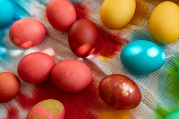 Chocolate eggs in colorful foil for easter