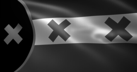 Black and white Lmanburg Flag, Dream SMP Flag with waving folds, L'manberg Flag  close up view, 3D rendering