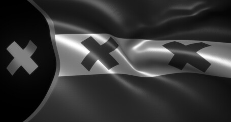 Black and white Lmanburg Flag, Dream SMP Flag with waving folds, L'manberg Flag  close up view, 3D rendering