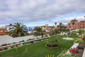 XIX century La Orotava public Victoria Gardens (Jardines Victoria): numerous water fountains,...