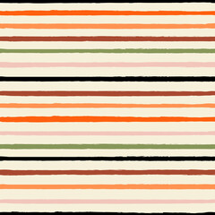 Seamless vector repeat pattern with Halloween colored stripes on ivory cream neutral background. Grunge torn edge stiping. Trendy whimsical Halloween backdrop, non traditional quirky autumn pattern