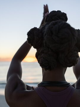 African American woman meditating in morning