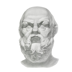 Classic academy style hand drawn sculpture head of Socrates, phylosophy and wisdom concept