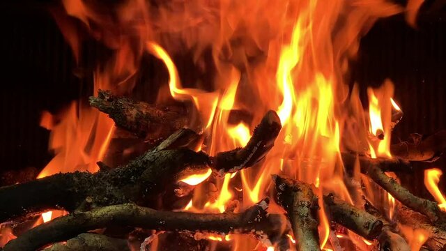 close-up of burning wood, fire, background