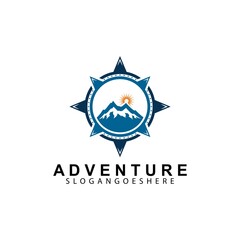 Mountain adventure logo design. Compass icon symbol