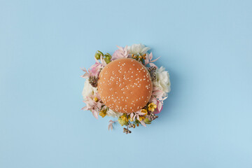 Burger with peonies