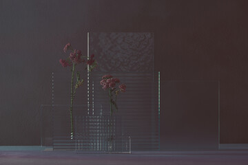 Beautiful purple butterfly weed in glass on black background