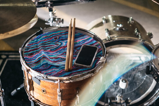 Drum kit with drum sticks 