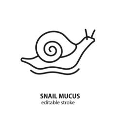 Snail with mucus line icon. Mucin for cosmetology vector sign. Editable stroke.