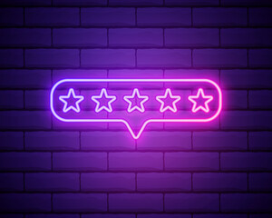 Customer review icon in neon line style. User feedback concept symbol. Vector illustration