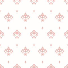 Seamless pattern. Modern geometric ornament with pink royal lilies. Classic vintage background