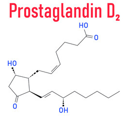 Prostaglandin D2 (PGD2) molecule. Skeletal formula.