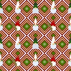 Geometric Santa Gnome seamless christmas pattern