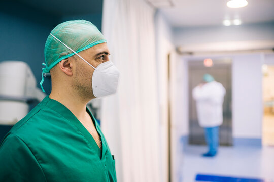 Portrait of a doctor in the corridor of a clinic