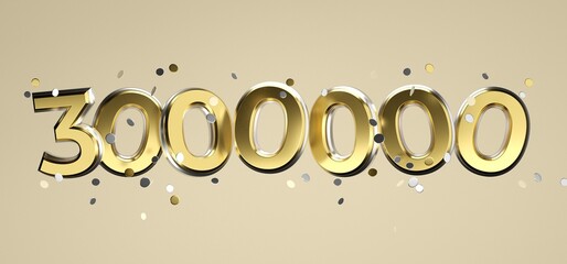 Social Media Network Love and Like Heart Icon with Three Million Followers Sign on a pink background. 3d Rendering