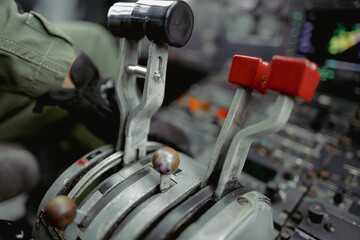 Throttle and rpm lever of twin engine airplane