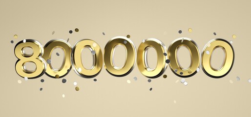 Social Media Network Love and Like Heart Icon with Eight Million Followers Sign on a pink background. 3d Rendering