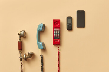 Old telephone handsets and mobile phones
