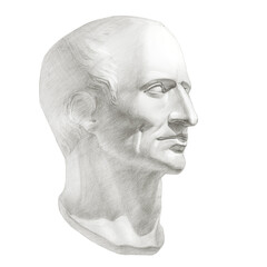 Hand drawn sculpture head of Caesar, handsome man, power and wealth concept