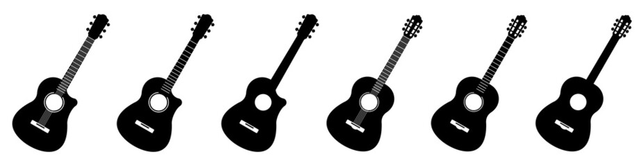 Fototapeta premium Guitar icon set. black Acoustic guitar isolated on white background, vector illustration