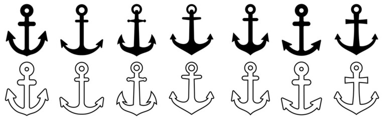 Anchors icon set. Nautical signs. vector illustration - obrazy, fototapety, plakaty