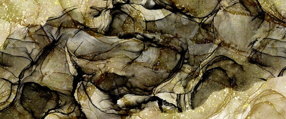 Earth tones background made with alcohol ink technique, gold design elements, hand drawn art illustration, luxury creative