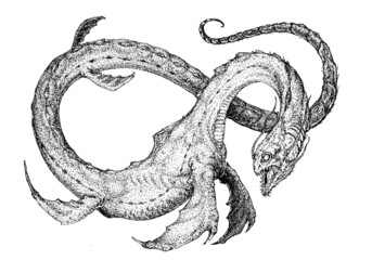 Sea Serpent, Leviathan, deep sea monster ready to attack. © Петр Костюк