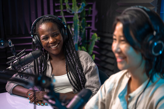 Lively conversation in a radio studio